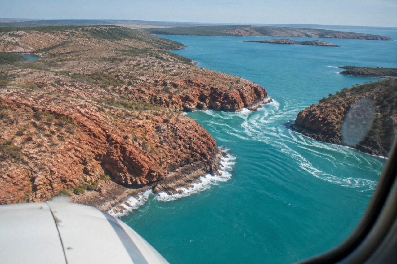 aerial view of Cape Leveque red cliffs and turquoise water